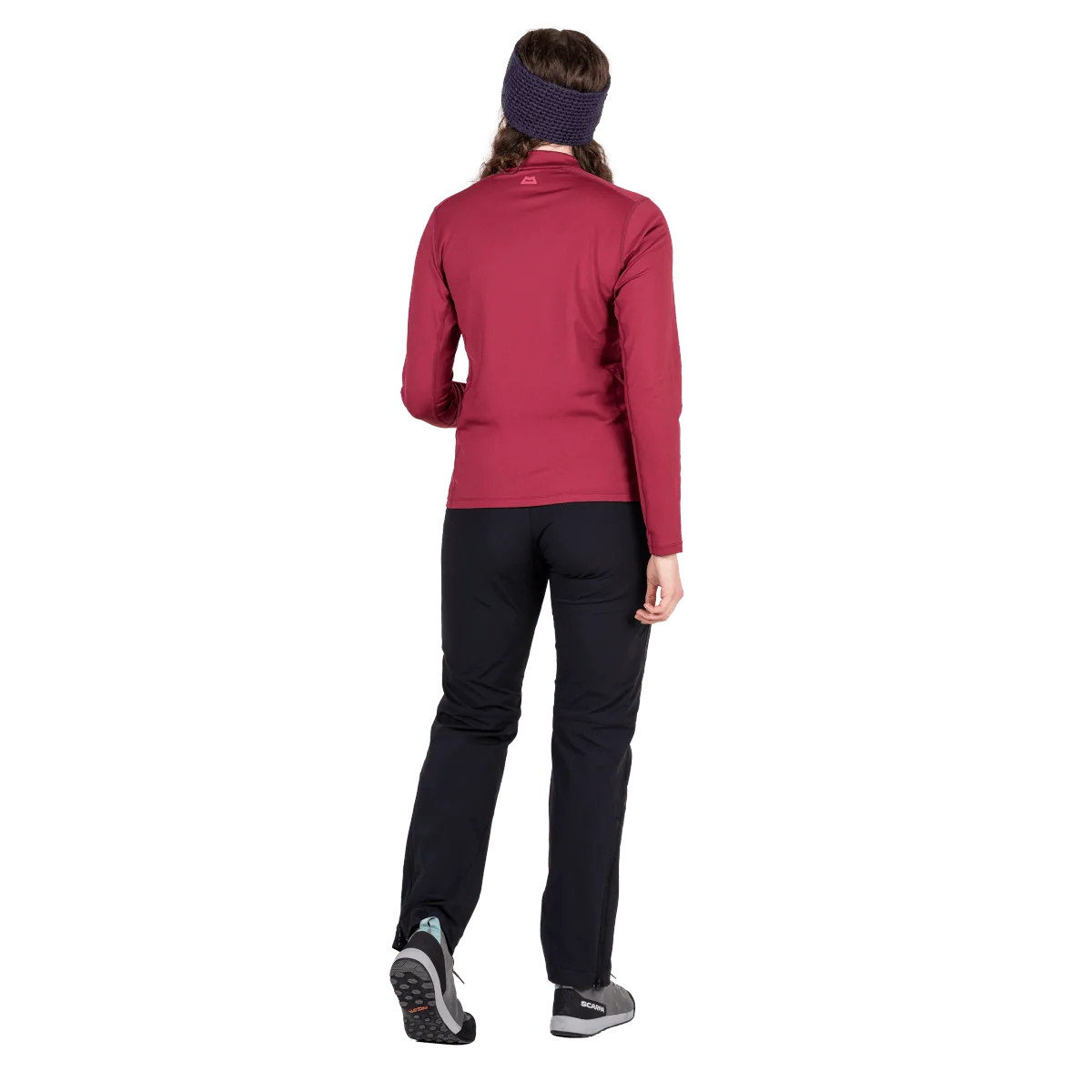 Mountain Equipment Cerrig Women's LS Zip T in Maroon - Back on Model