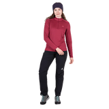 Mountain Equipment Cerrig Women's LS Zip T in Maroon - Front on Model