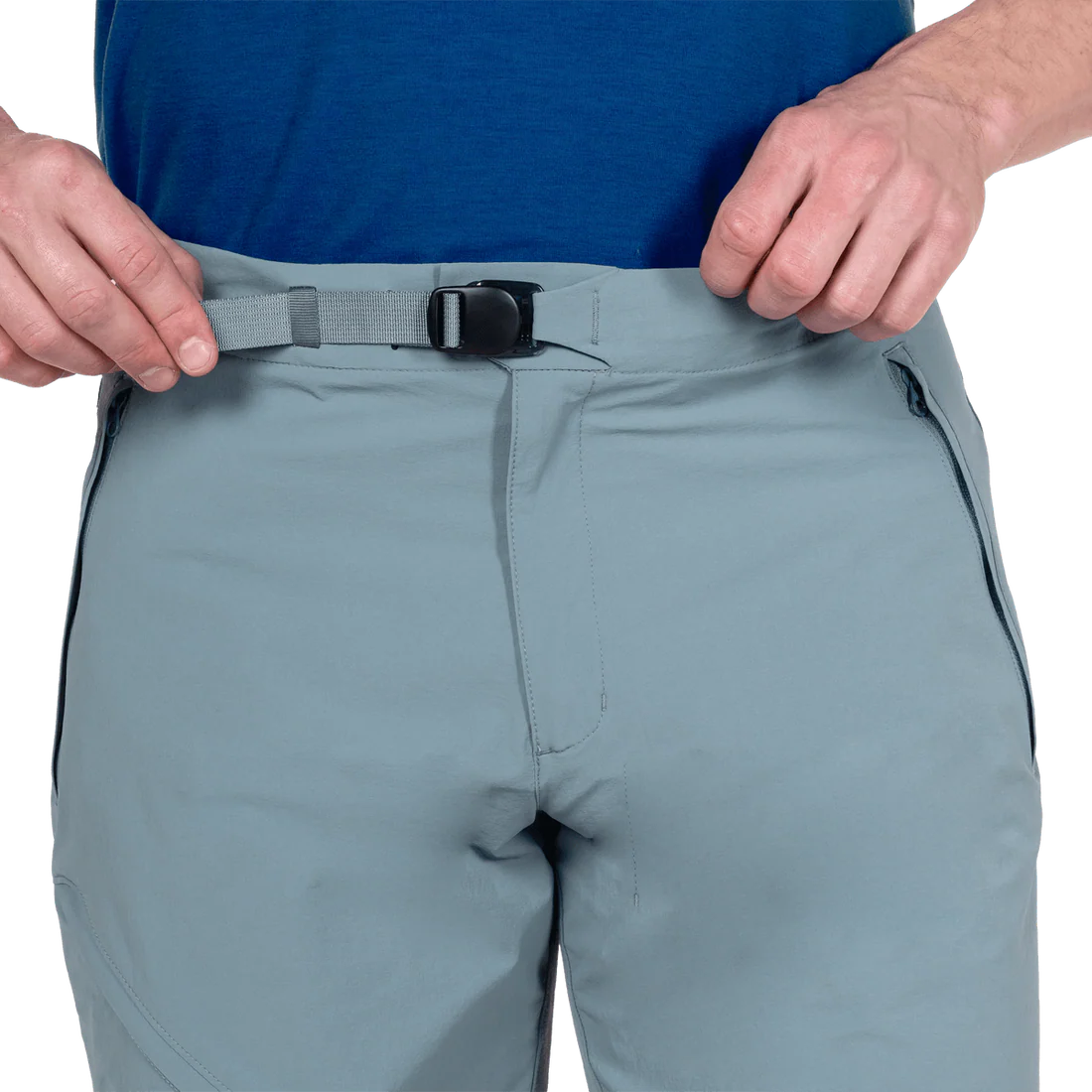 Mountain Equipment Comici Men's Short in Goblin Blue - Belt Detail
