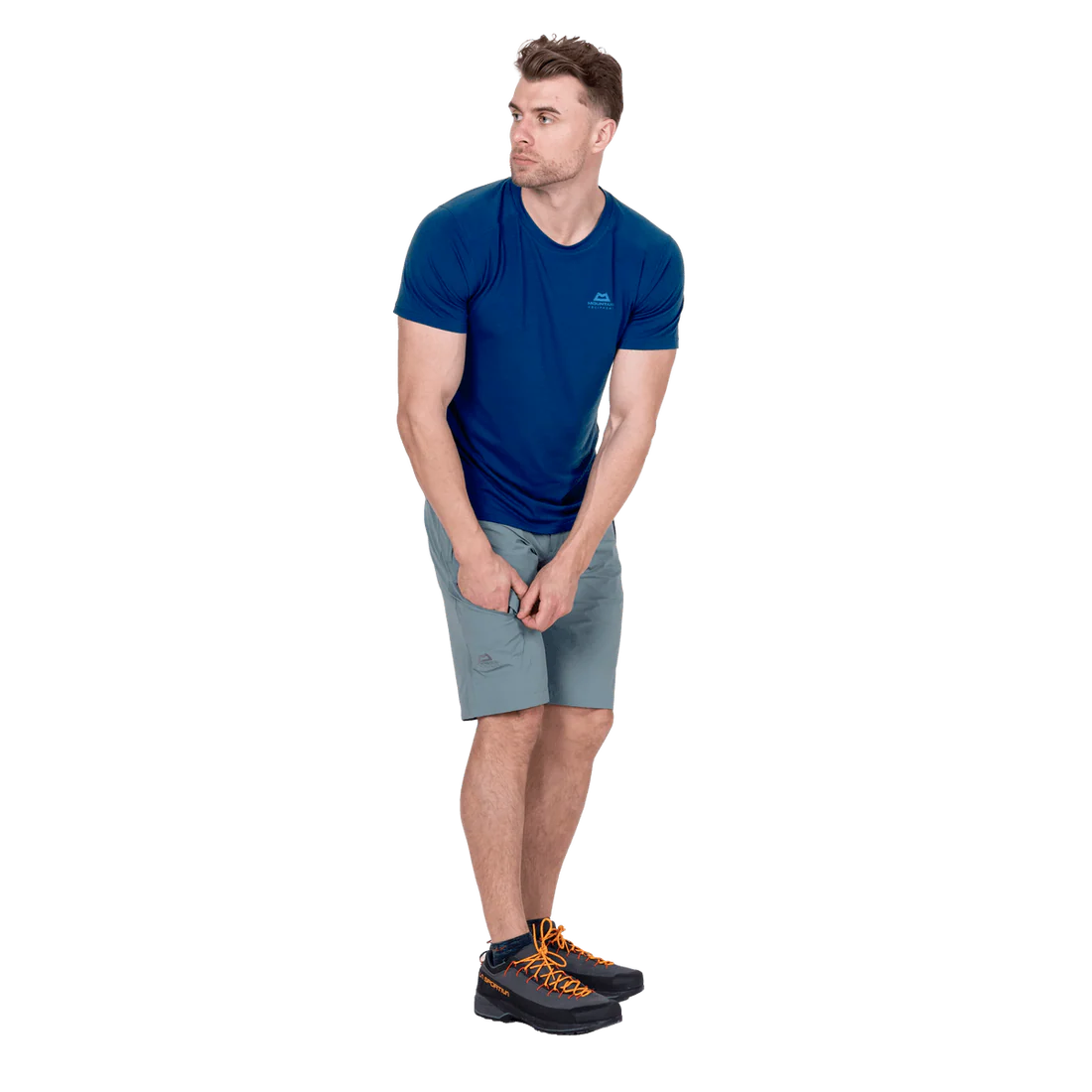 Mountain Equipment Comici Men's Short in Goblin Blue - Three Quarter Model