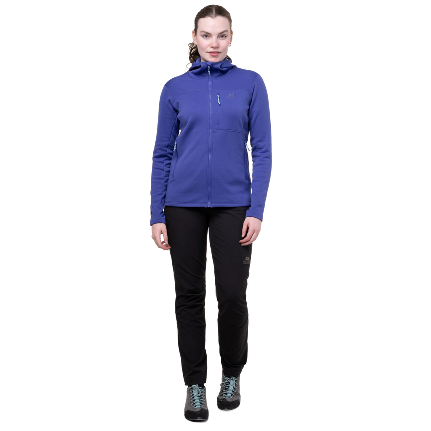 Mountain Equipment Durian Hooded Women's Jacket in Clematis - Hood Up Front Fit