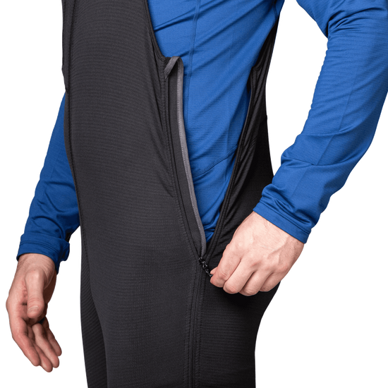Mountain Equipment Eclipse Salopette in Black - YKK Side Zip with Pull-Aside Seat Detail