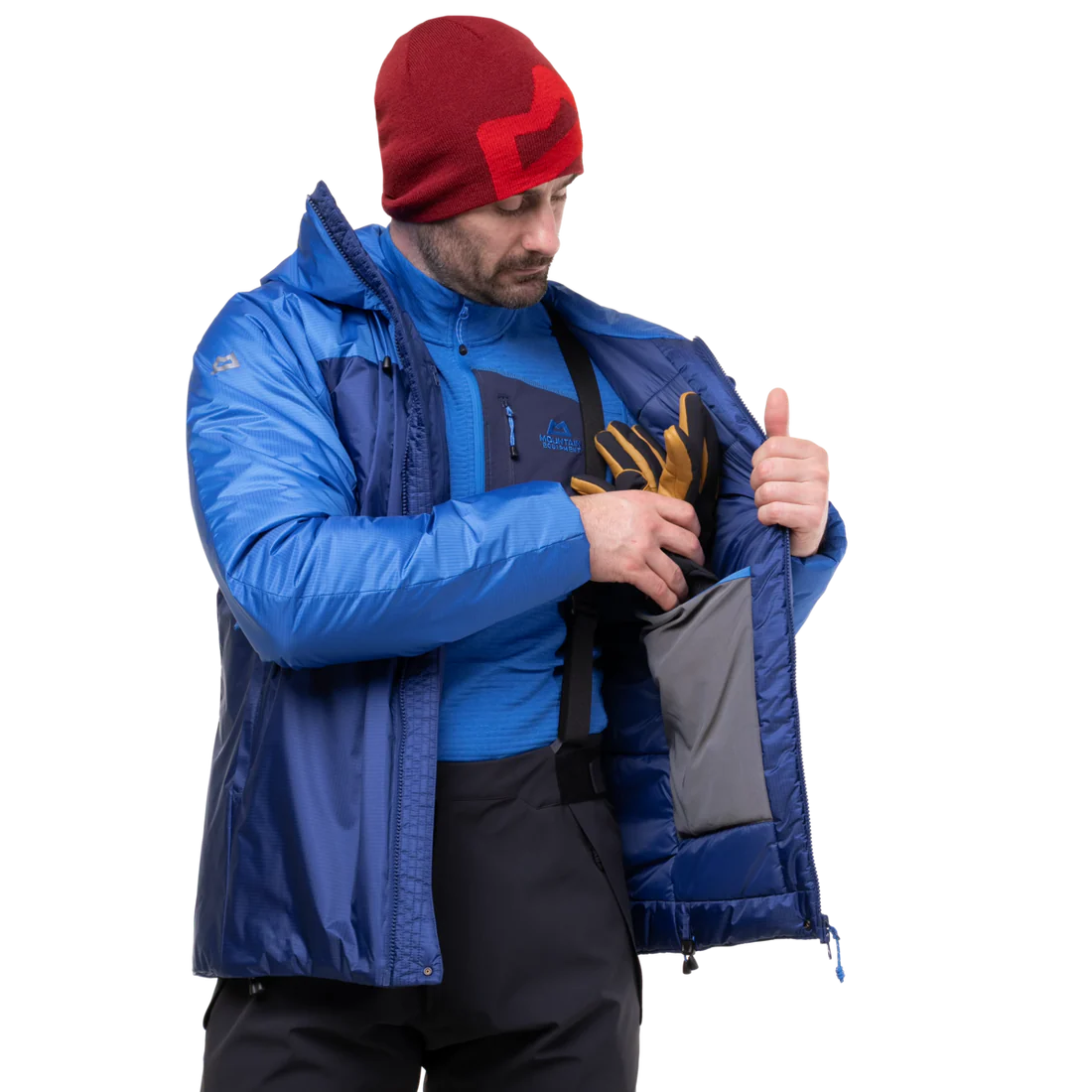 Mountain Equipment Fitzroy Men's Jacket in Admiral/Atlantic - On Model Pocket Open