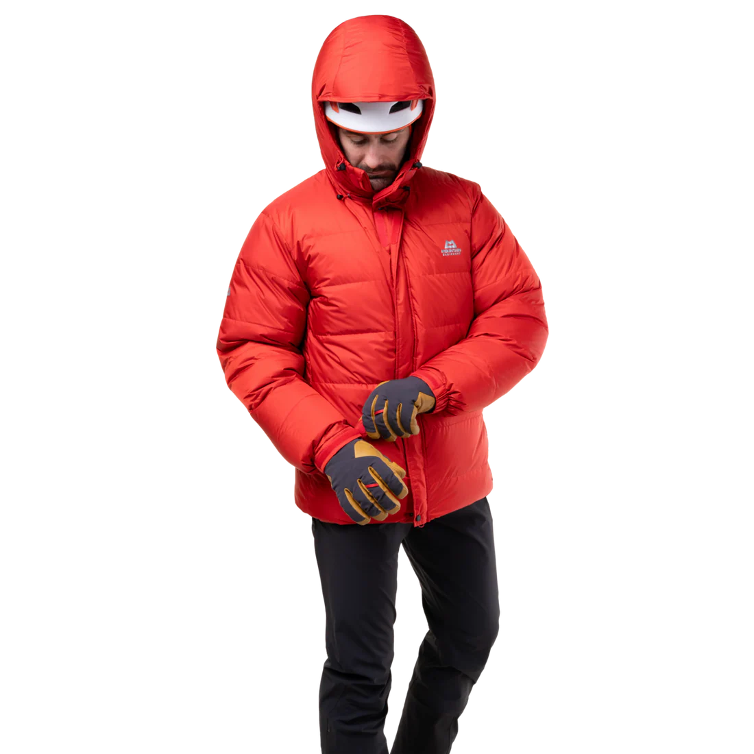 Mountain Equipment Gasherbrum Men's Jacket in Chili Red - On Model Hood Up