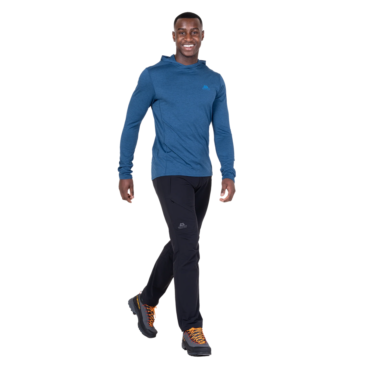 Mountain Equipment Glace Hooded Men's Top in Admiral Blue - Three quarter view