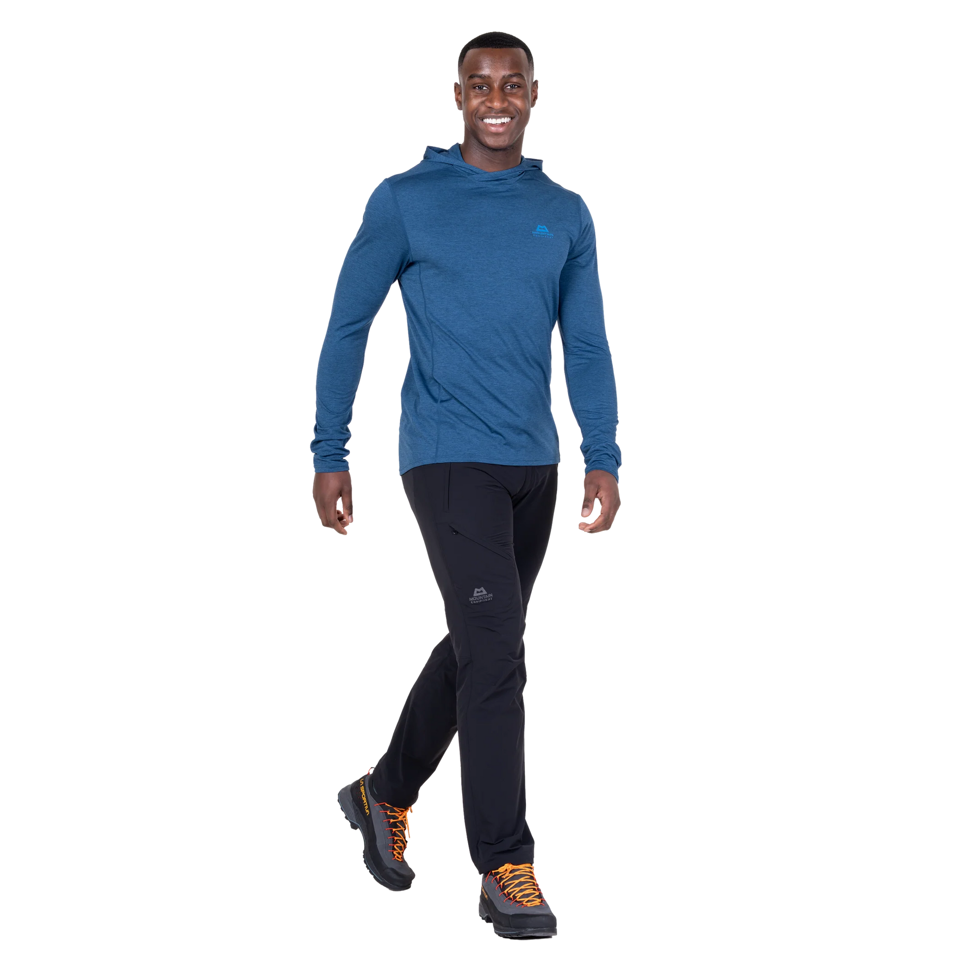Mountain Equipment Glace Hooded Men's Top in Admiral Blue - Three quarter view
