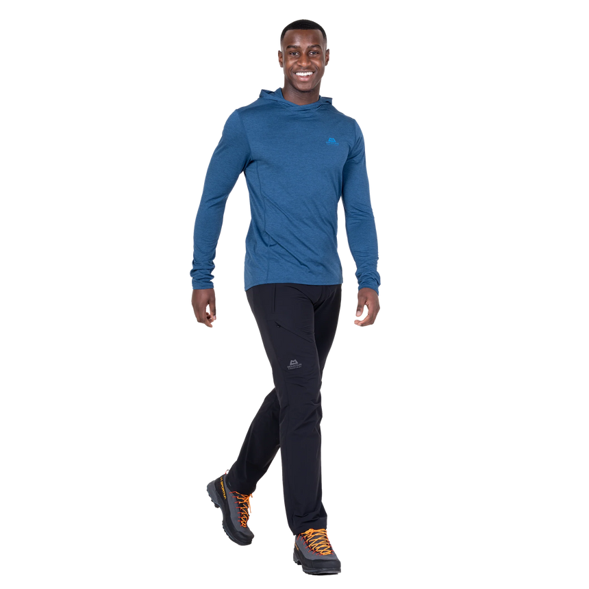 Mountain Equipment Glace Hooded Men's Top in Admiral Blue - Three quarter view