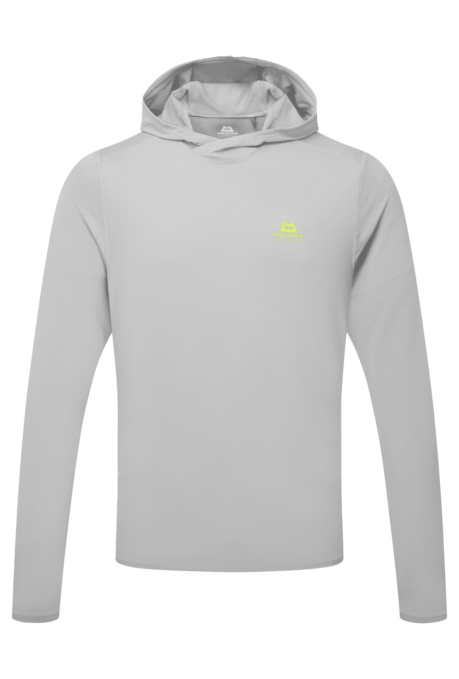Mountain Equipment Glace Hooded Men's Top in Mist - Flat lay