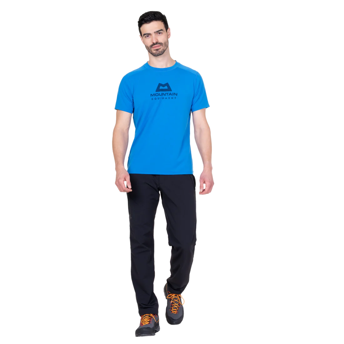 Mountain Equipment Headpoint Emblem Men's Tee in Atlantic Blue - Three Quarter Model