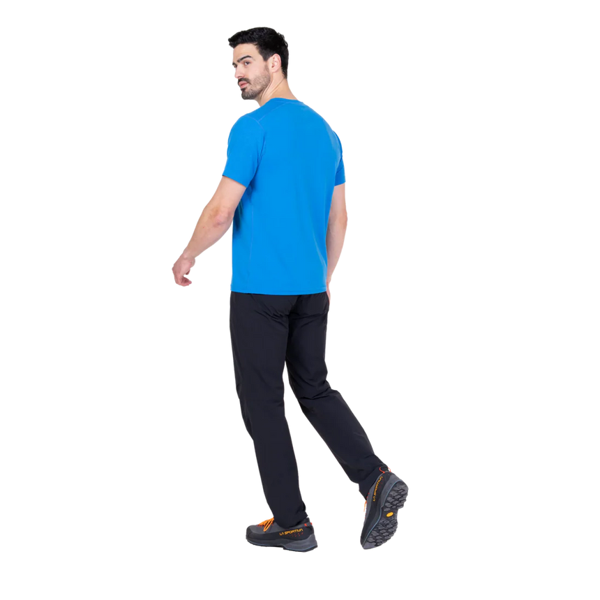 Mountain Equipment Headpoint Emblem Men's Tee in Atlantic Blue - Walking Side Model