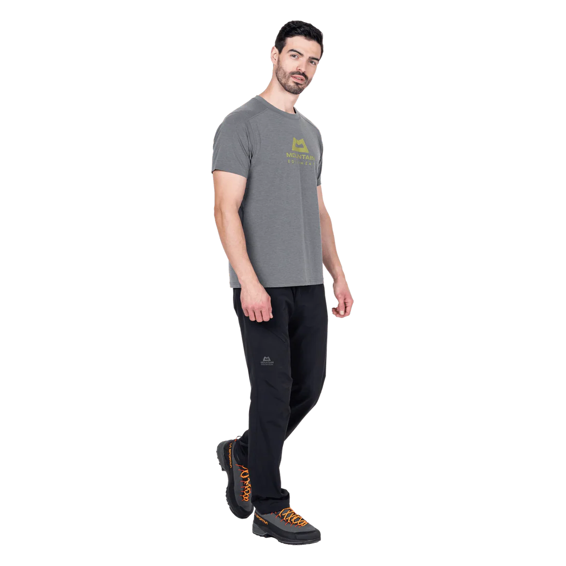 Mountain Equipment Headpoint Emblem Men's Tee in Flint Grey - Walking Side Model