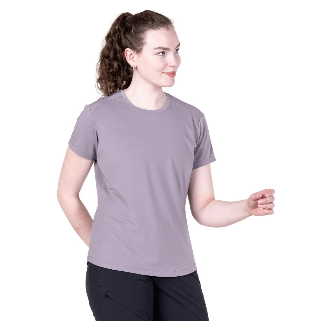 Mountain Equipment Headpoint Women's Tee in Allium - On Model Front Walk