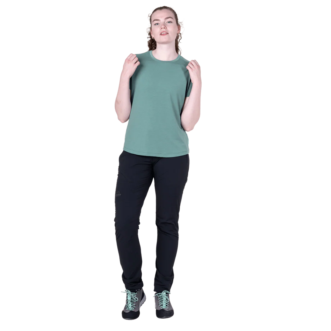 Mountain Equipment Headpoint Women's Tee in Sea Pine - On Model Side