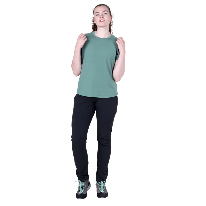 Mountain Equipment Headpoint Women's Tee in Sea Pine - On Model Side