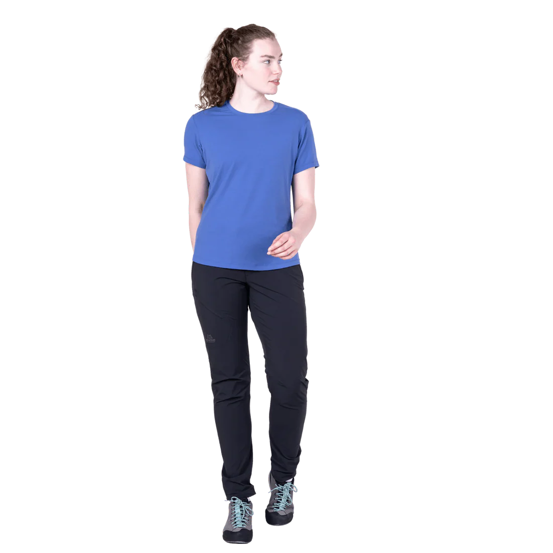 Mountain Equipment Headpoint Women's Tee in Vivid Blue - On Model Front Full