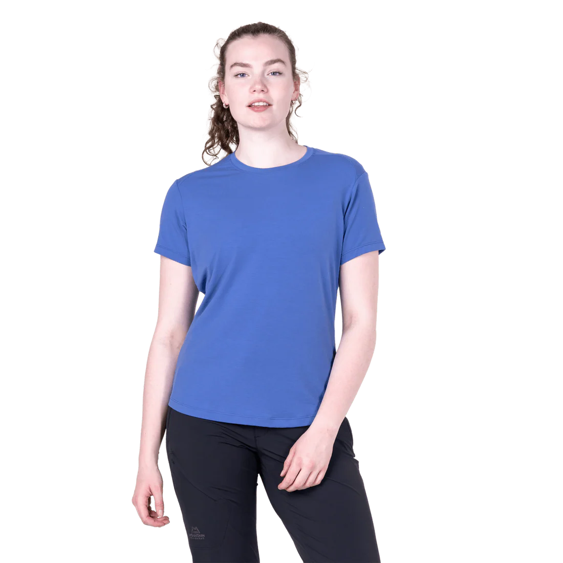 Mountain Equipment Headpoint Women's Tee in Vivid Blue - On Model Front