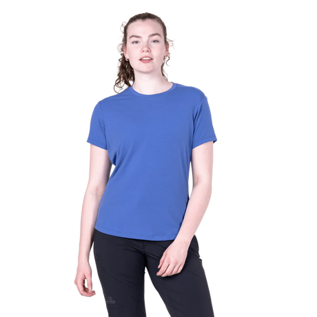 Mountain Equipment Headpoint Women's Tee in Vivid Blue - On Model Front