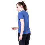 Mountain Equipment Headpoint Women's Tee in Vivid Blue - On Model Side Walk