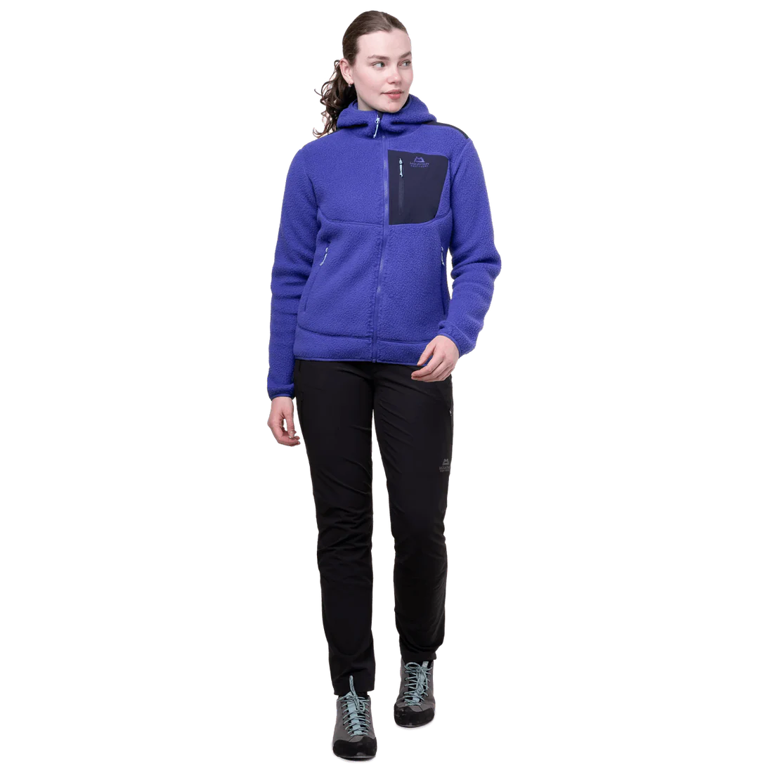 Mountain Equipment Highpile Hooded Women's Jacket in Clematis/Cosmos - On Model Side