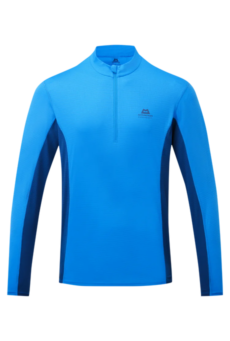 Mountain Equipment Ignis Long Sleeve Men's Zip Tee in Admiral/Atlantic - Flat Lay