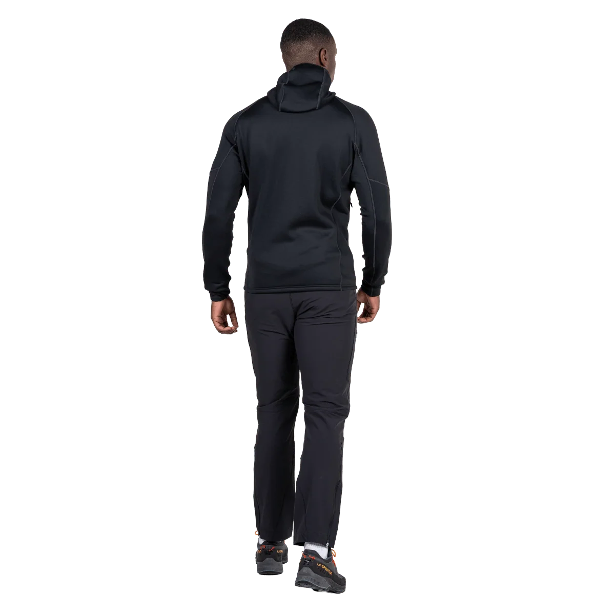 Mountain Equipment Jorasses Hooded Men's Jacket in Black - On Model Back, Hood Up