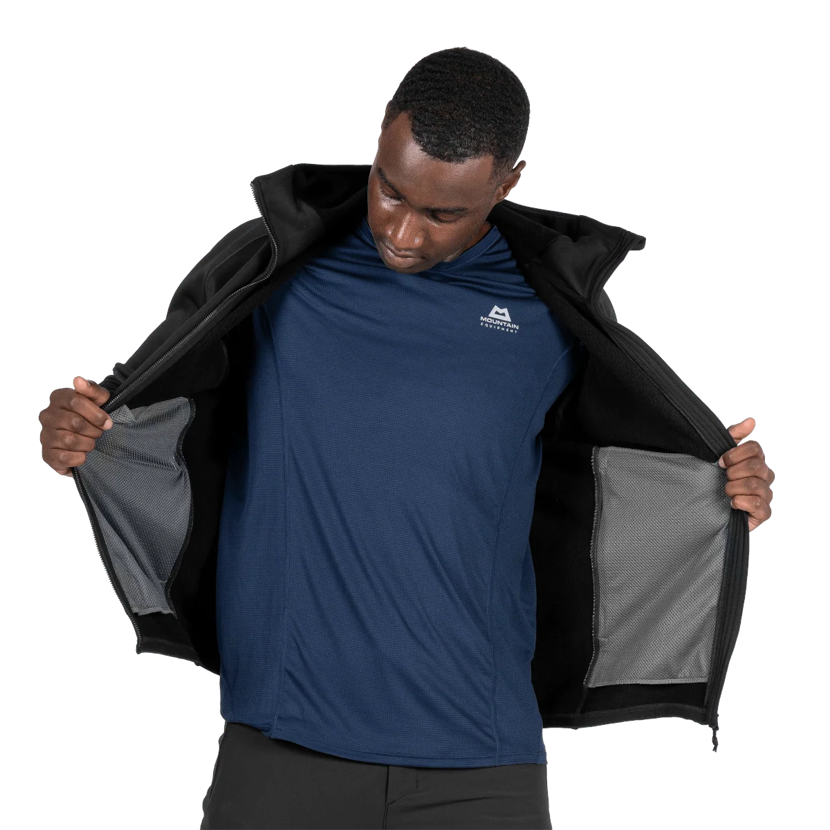 Mountain Equipment Jorasses Hooded Men's Jacket in Black - On Model Front, Layering