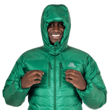 Mountain Equipment Kryos Men's Jacket in Alpine Green - Hood Up Front Detail