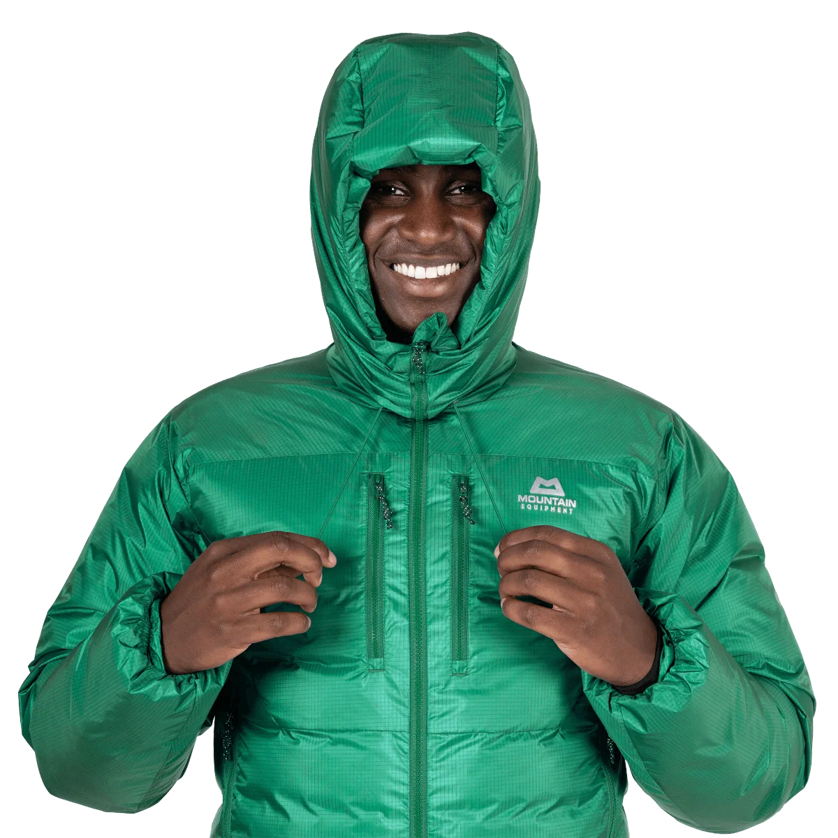 Mountain Equipment Kryos Men's Jacket in Alpine Green - Hood Up Front Detail