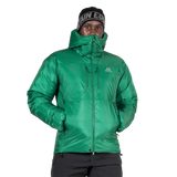 Mountain Equipment Kryos Men's Jacket in Alpine Green - Hood Up Three Quarter Detail
