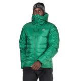 Mountain Equipment Kryos Men's Jacket in Alpine Green - On Model Hood Up Front