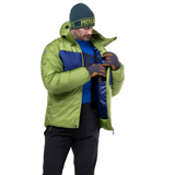 Mountain Equipment Kryos Men's Jacket in Cactus/Admiral - On Model Hood Up Back