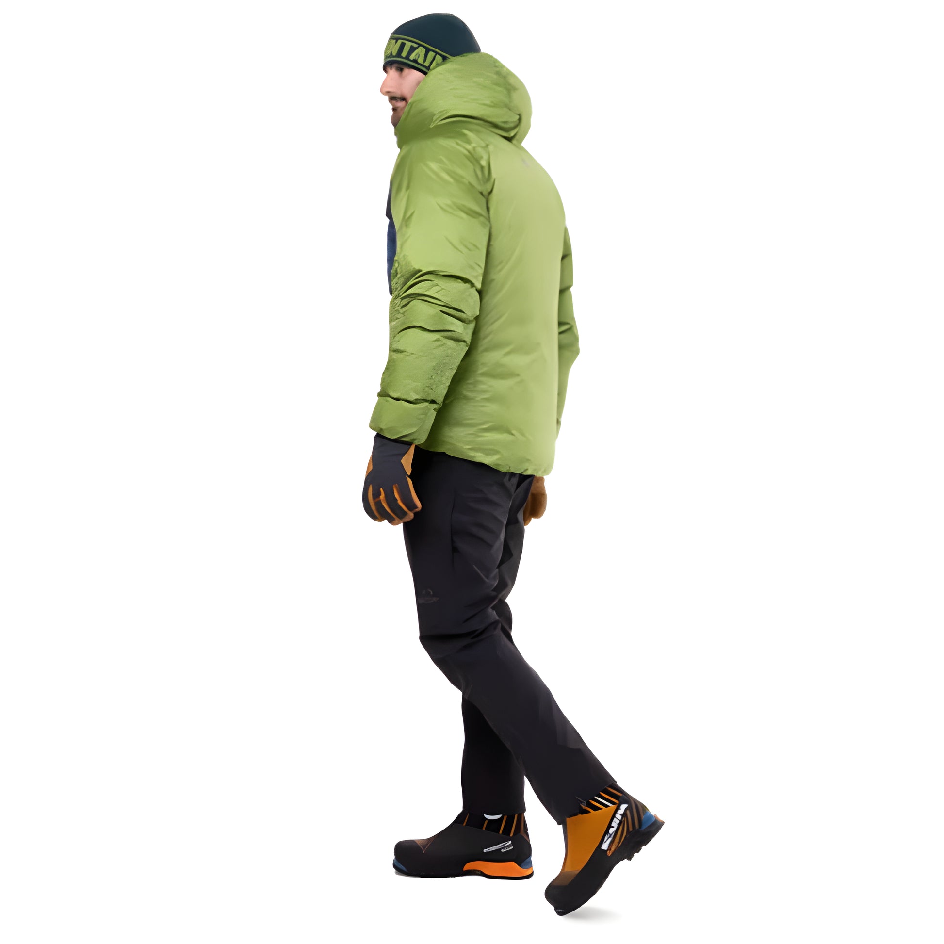 Mountain Equipment Kryos Men's Jacket in Cactus/Admiral - On Model Walking Side