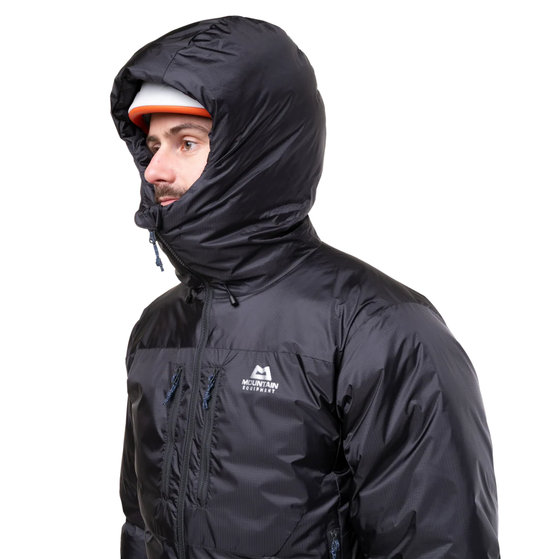 Mountain Equipment Kryos Men's Jacket in Obsidian - On Model Hood Up Back