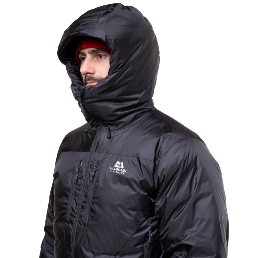 Mountain Equipment Kryos Men's Jacket in Obsidian - On Model Hood Up Front