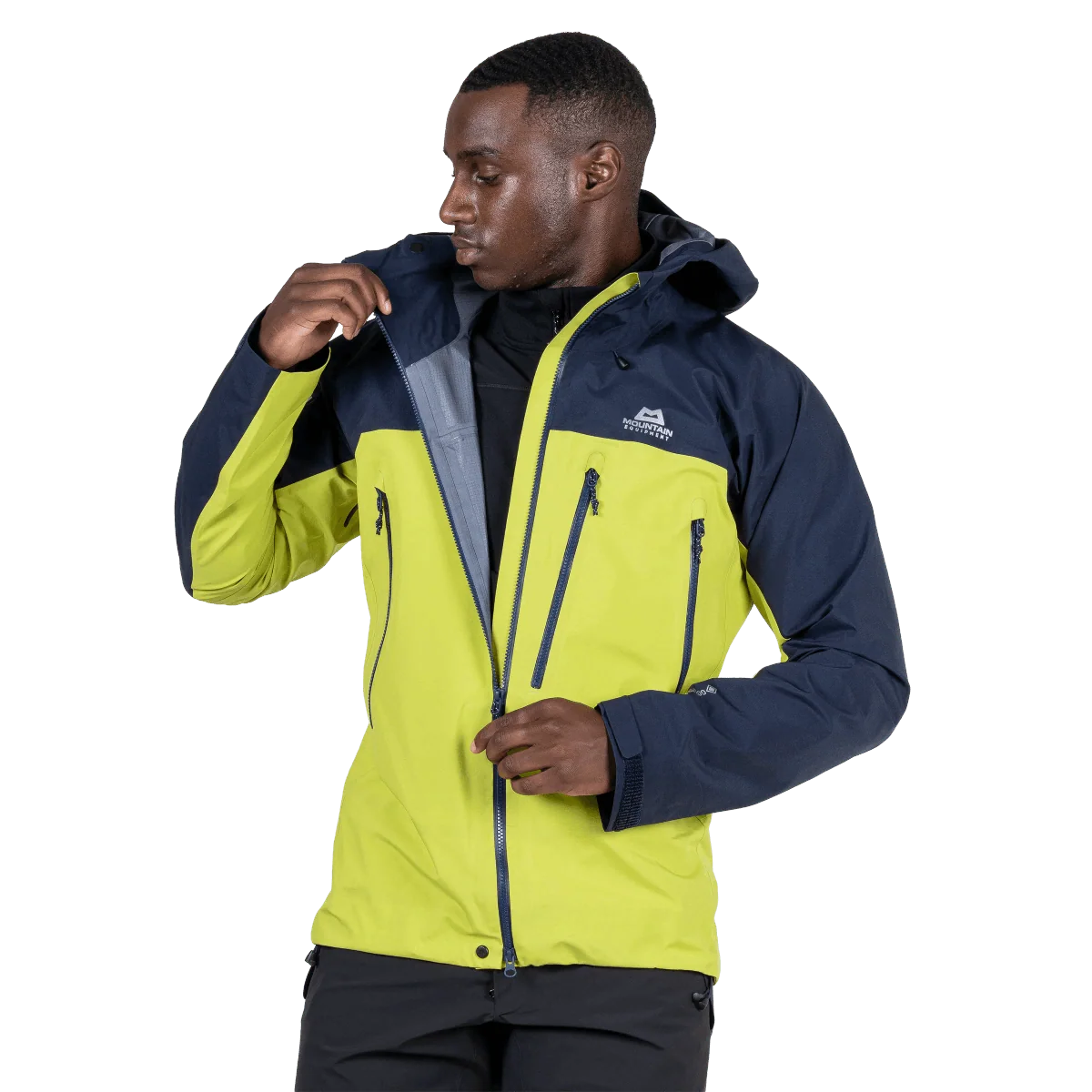 Mountain Equipment Lhotse Men's Jacket in Vine/Cosmos - Hood Adjustment On Model