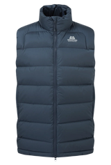 Mountain Equipment Lightline Men's Vest in Blue Nights - front view showing Drilite Loft outer and 2-way YKK moulded centre front zip
