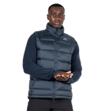 Mountain Equipment Lightline Men's Vest in Blue Nights - three quarter view on model