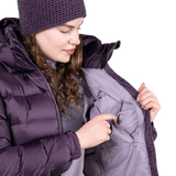 Mountain Equipment Lightline Women's Jacket in Nightshade - detail view on model showing inner lining and open front