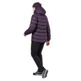 Mountain Equipment Lightline Women's Jacket in Nightshade - side view on model showing zip-off Mountain Insulated Hood