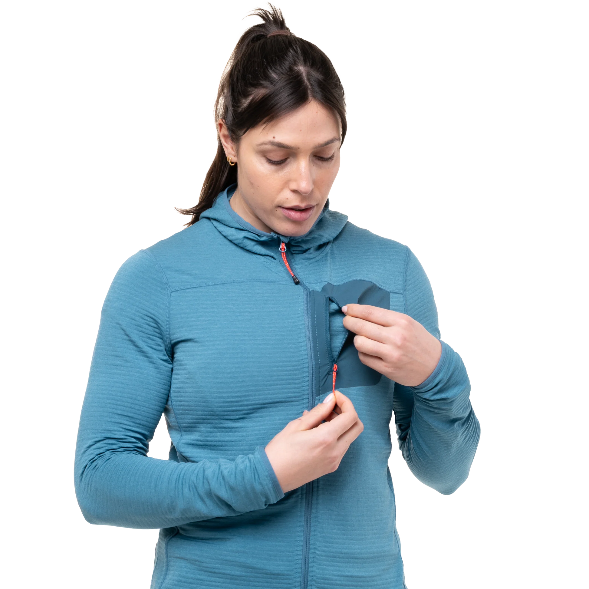 Mountain Equipment Lumiko Hooded Women's Jacket in Stellar/Majolica - Chest Pocket