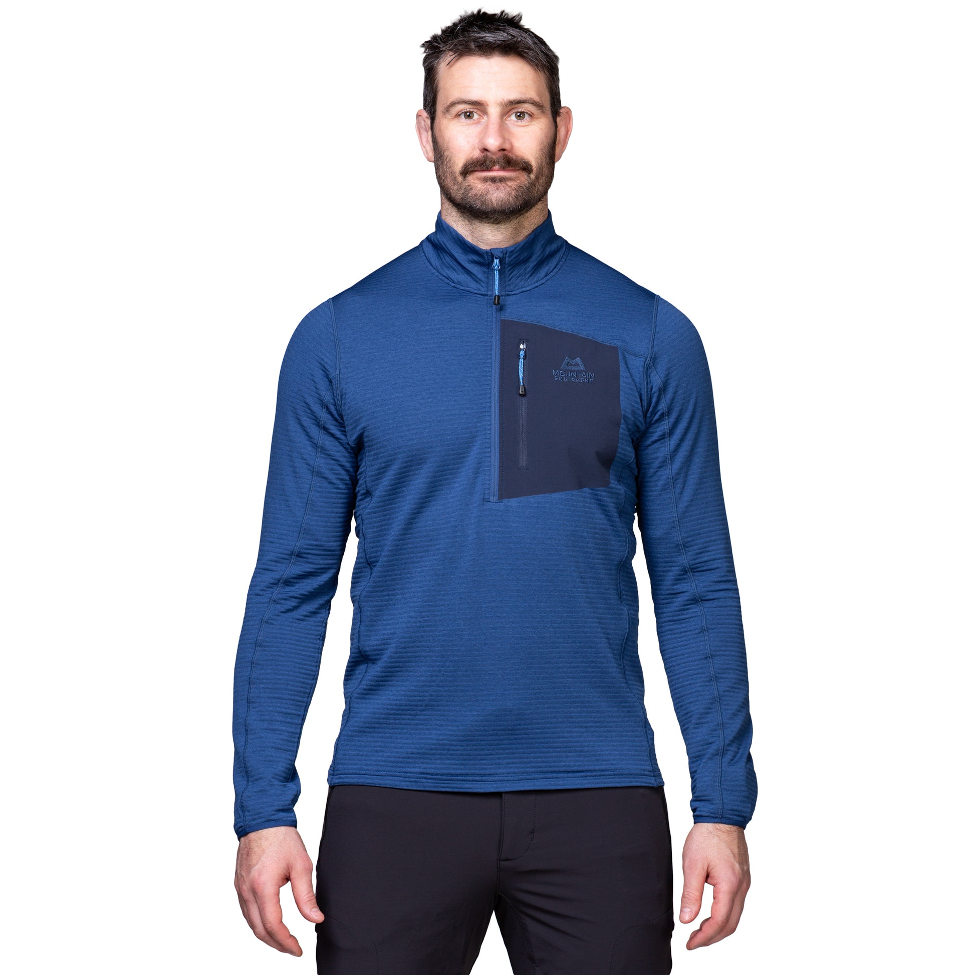Mountain Equipment Lumiko Men's Zip T in Admiral/Cosmos - Full Length Front