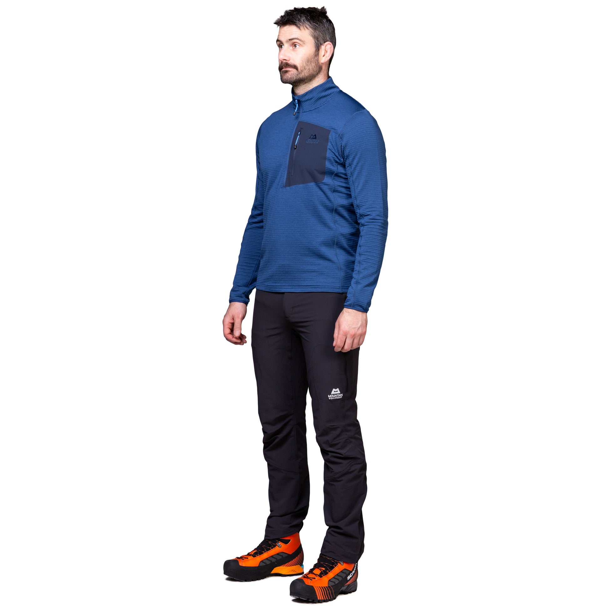 Mountain Equipment Lumiko Men's Zip T in Admiral/Cosmos - Walking Side
