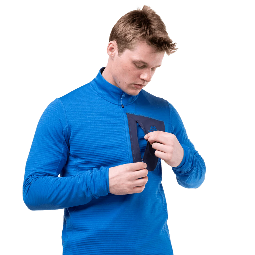 Mountain Equipment Lumiko Men's Zip T in Atlantic/Cosmos - Chest Pocket