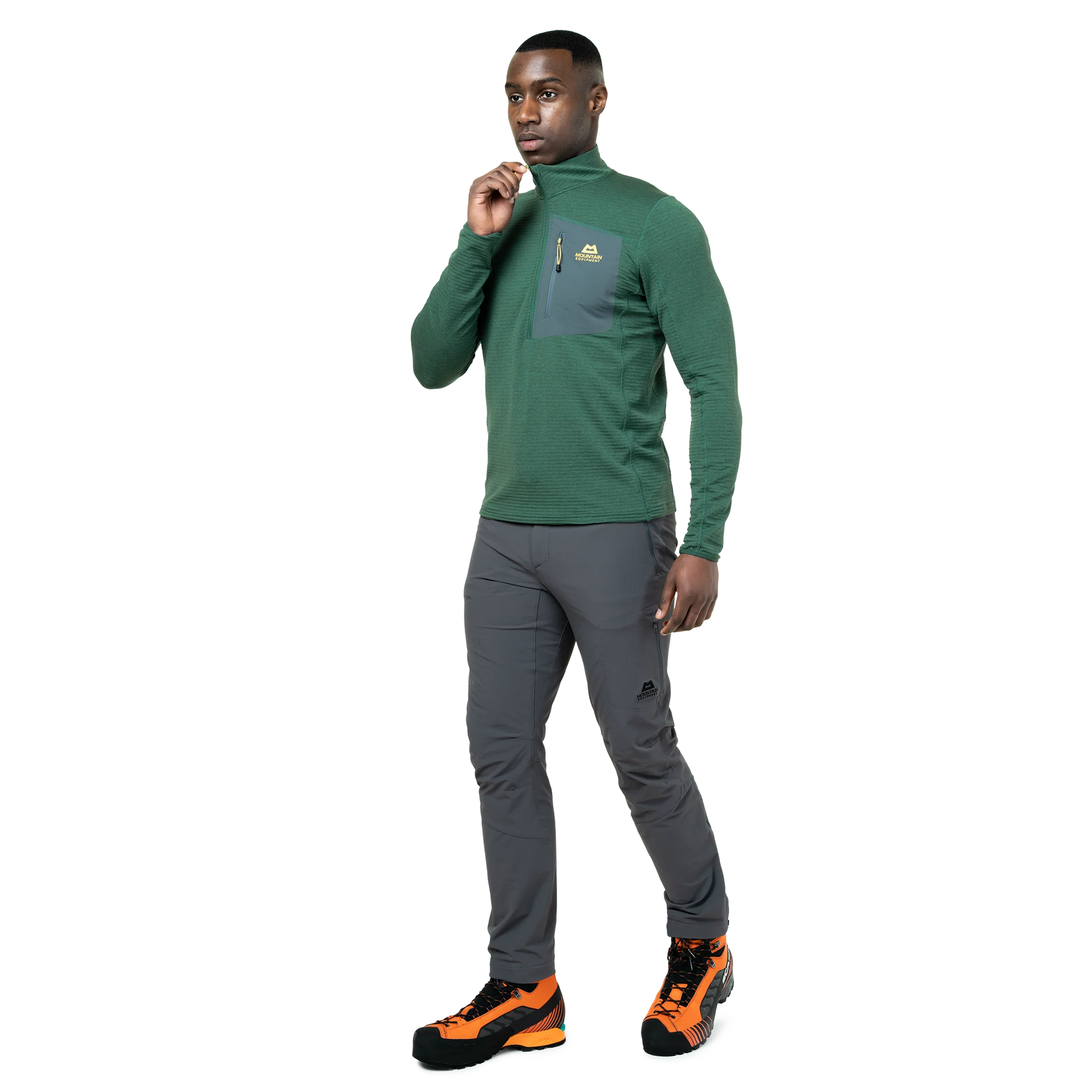 Mountain Equipment Lumiko Men's Zip T in Fern/Ombre - Collar Detail