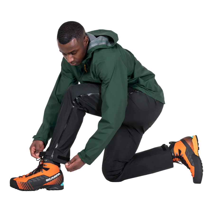 Mountain Equipment Makalu GORE-TEX Men's Pant in Black - Kneeling View on Model