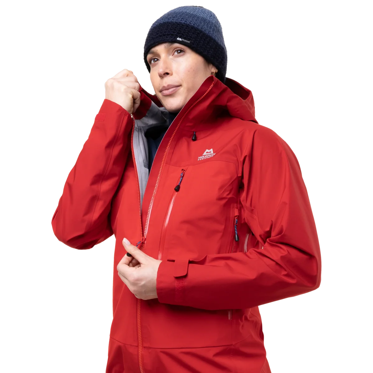 Mountain Equipment Makalu GORE-TEX Women's Jacket in Imperial Red/Crimson - front, zip half down
