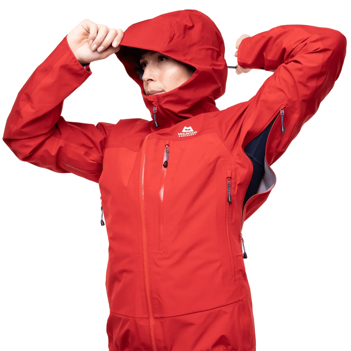 Mountain Equipment Makalu GORE-TEX Women's Jacket in Imperial Red/Crimson - hood adjustment detail