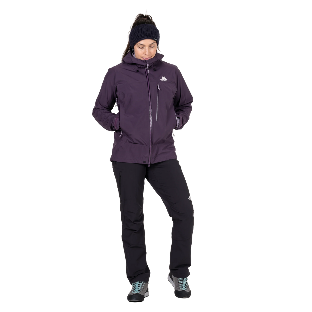 Mountain Equipment Makalu GORE-TEX Women's Jacket in Nightshade - hood up, worn