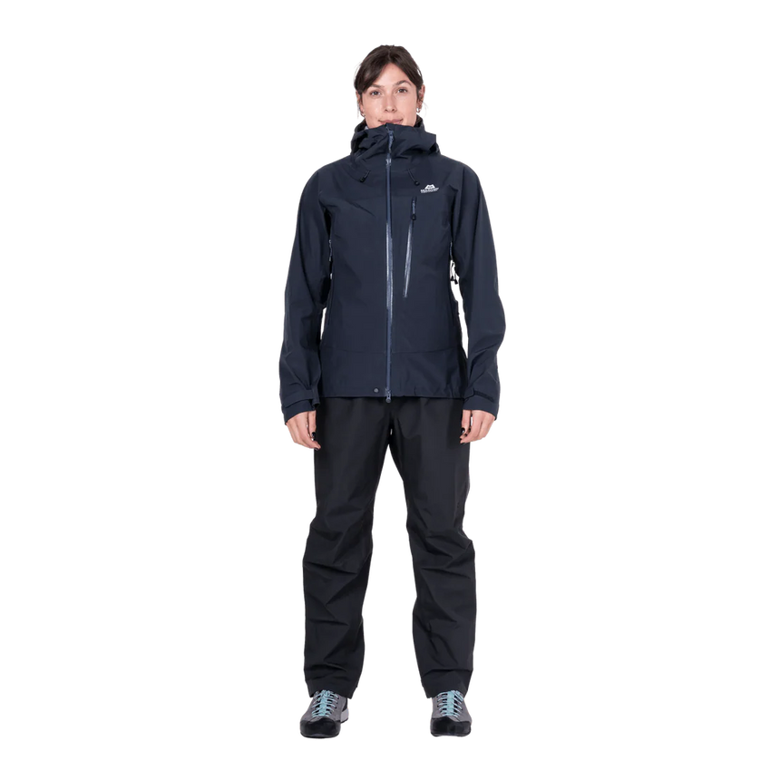 Mountain Equipment Makalu GORE-TEX Women's Pant in Black - Front View with Jacket on Model