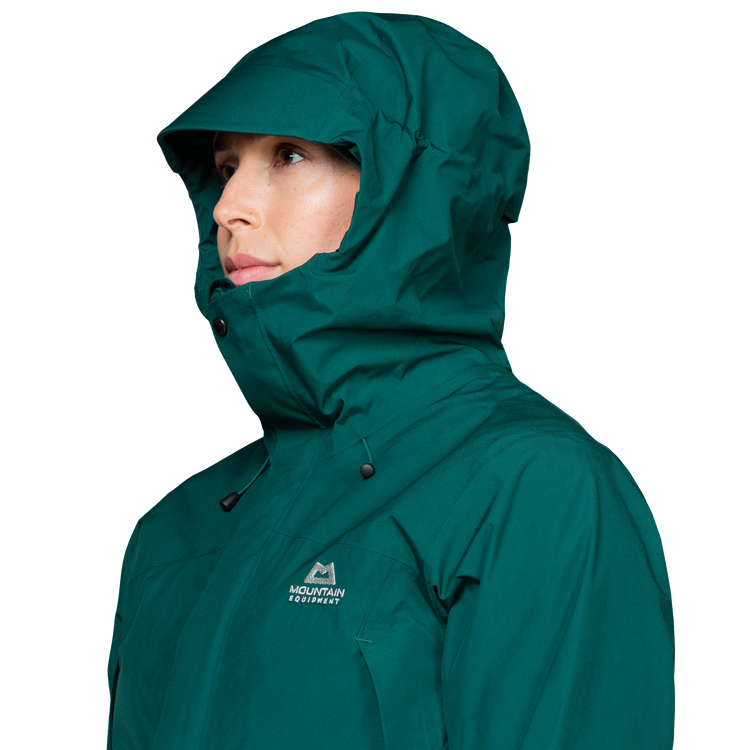 Mountain Equipment Nanda Devi GORE-TEX Women's Jacket in Deep Teal - On Model Hood Side
